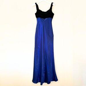 Vintage Y2K Evening Gown Women 6 Black Velvet & Blue Empire Waist Regency Prom